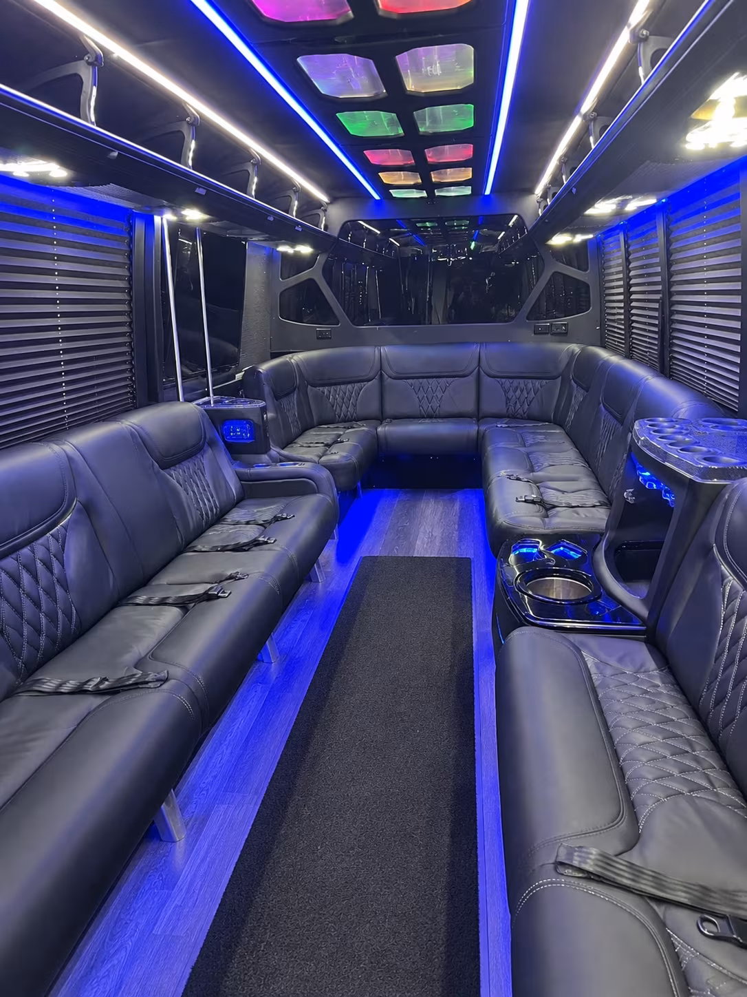 Passenger watching the Atlanta scenery during a regional party bus road trip